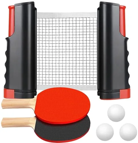Persiiious Sets de Ping Pong, Juego de Tenis de Mesa Portátil, Set de Ping Pong Portátil, con 2 Raquetas de Ping Pong, 3 Bolas, 1 Red de Ping Pong Retráctil, 1 Bolsa de Almacenamiento