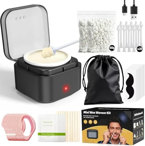 Depiladora de Nariz con Cera para Hombre y Mujer: mini Calentador Cera, Quita Nariz/Orejas/Facial/Cejas Pelos, Sustituto de Cortapelos Nariz y Oreja, Resultado Hasta 4 Semanas,100g Cera 30 Aplicadores