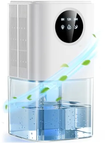 Deshumidificador Silencioso Bajo Consumo 1.8L - Deshumidificador Eléctrico Portátil con Modo Suspensión, Temporizador 24h y Apagado Automático - Ideal para Baño, Dormitorio y Armarios(580ml/día)