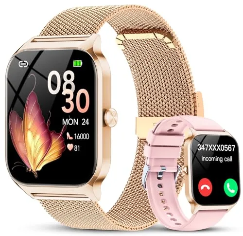 Reloj Inteligente Mujer con Llamadas y Voz de Al, Whatsapp Notificaciones,1.85" Smartwatch Mujer con SpO2/Pulsómetro/Monitor de Sueño,120+ Modos Deportes, Smart Watch para Android/iOS（Oro rosa）