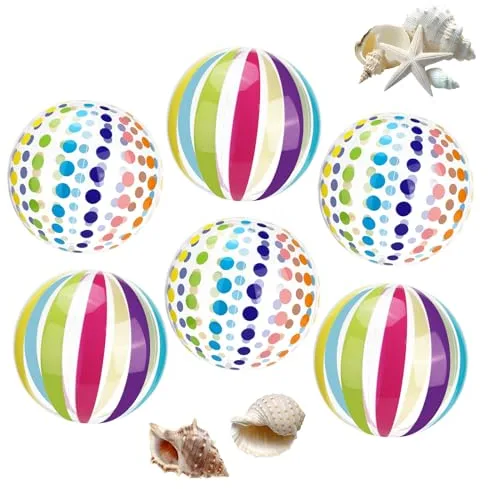Rlssaki 6 Piezas Pelotas de Playa, Ø22 cm Pelota de Playa Hinchable Beach, Bola Arcoiris Pelota de Inflable, Bolas de Agua Inflables de Verano, para Piscina, Playa, Actividades Al Aire Libre