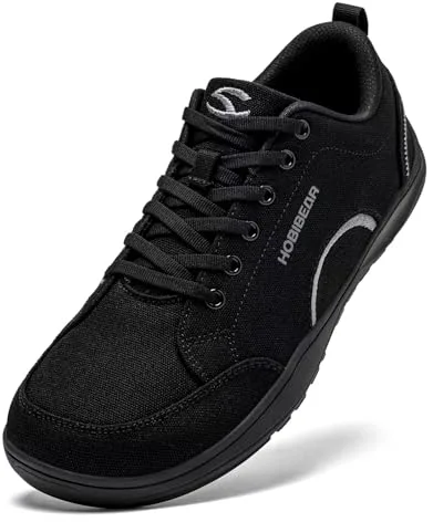 HOBIBEAR Zapatos Barefoot para Hombre y Mujer Punta Ancha Minimalistas Unisex de Lona Antideslizantes para Caminar(Negro,EU 43)