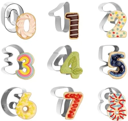 9 piezas de moldes de números 0 – 8, acero inoxidable digitales, cortador de galletas, cortador de galletas, para galletas, hornear, decoración de pasteles, fondant,DIY