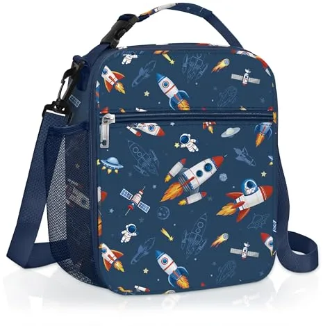 Clastyle Bolsa Termica Porta Alimentos Infantil Espacio Bolsa Almuerzo Bebe Pequeña Portátil Bolsa Comida Niños para Escolar Picnic, Cohete Astronauta