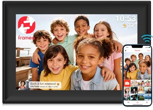 Frameo Marco de fotos digital WiFi 10.1" 1280x800 - Pantalla táctil con rotación automática, 32 GB de memoria, compartir fotos instantáneamente a través de la aplicación Frameo