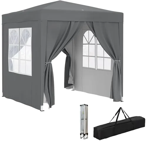 Outsunny Carpa Plegable Pop-up Gazebo 2x2 m Cenador Plegable con 4 Paredes Laterales Anti-UV y Bolsa de Transporte para Camping Fiestas Gris
