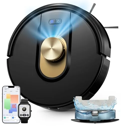 Vexilar W9 Robot Aspirador y Fregasuelos 8000Pa, Robot Aspirador con Navegación Láser, 5 Mapa Inteligente, Larga Autonomía, Adecuado para Suelo, Alfombras de Pelo Corto, Pelo de Mascotas