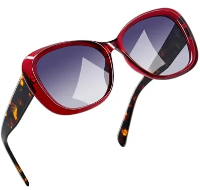 Joopin Gafas de Sol Mujer Acetato Grandes Polarizadas Ovaladas Mariposa Ojos de Gato Estilo Elegante de Moda Marco Rojo Vino Oversized Sunglasses