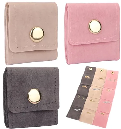 Swiftctrl Joyero de Viaje y Estuche de Joyas Plegable de 3 Piezas, Pequeña Organización de Joyas para Pendientes, Pulseras, Anillos y Collares, Organizador Compacto para Viajes y Uso Diario