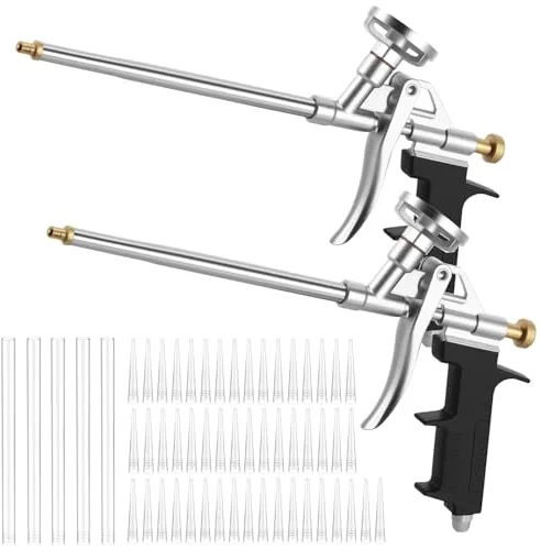 Youool 2 pistolas de espuma de poliuretano, pistola de espuma de construcción profesional de metal con 5 boquillas largas y 50 boquillas cortas, pistola dosificadora para sellar para bricolaje y