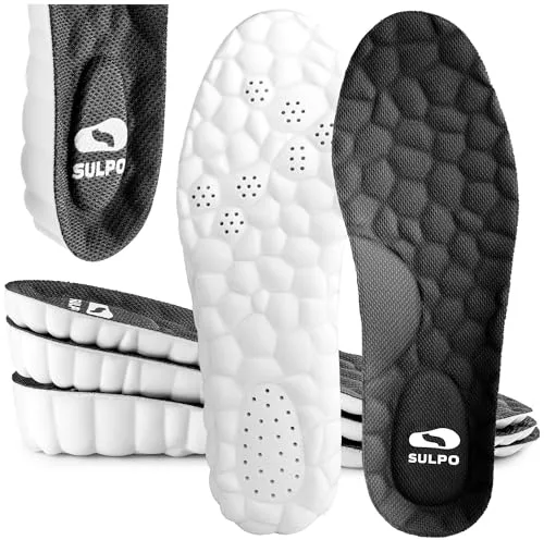 SULPO Plantillas elevadoras de espuma viscoelástica - Plantillas con función de elevación del talón, 3 alturas, amortiguadores, transpirables, antideslizantes, negras, talla 41-42 EU, altura 3 cm