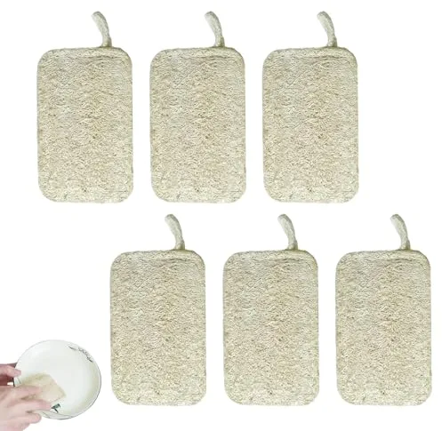 XIAOGUA 6 Piezas Esponja Exfoliante Estropajo de Lufa Natural Cocina Estropajo Ecologico Esponja de Limpieza Bio de Cocina de Lavar Platos Biodegradable EcológicaReutilizable y Sostenible