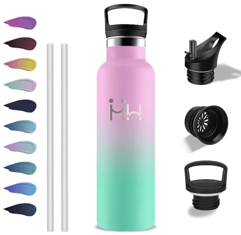 Grsta Botella Agua Acero Inoxidable- 750ml- Botella Termica, A Prueba de Fugas, Cantimplora con Pajita, sin BPA, Doble Aislamiento, para la Escuela, Yoga, Oficina, Cámping, Senderismo