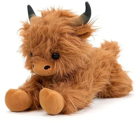JynxtoyZeal Vaca Highland Peluches Vaca Juguete de Peluche Suave y Lindo Peluche de Vacas Animales de Peluche Vacas Highland Peluches para Niños y Niñas, 38cm, Marrón