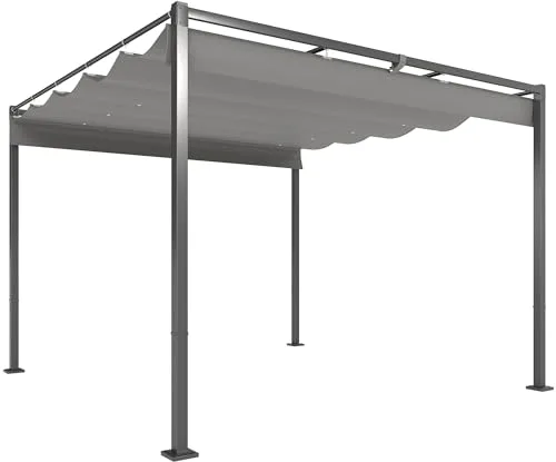 Outsunny Pérgola con Techo Retráctil Pérgola de 3x3 m Cenador de Pared o Independiente con Cierre Magnético Protección UV30+ Pabellón para Jardín Patio Terraza Exterior Gris