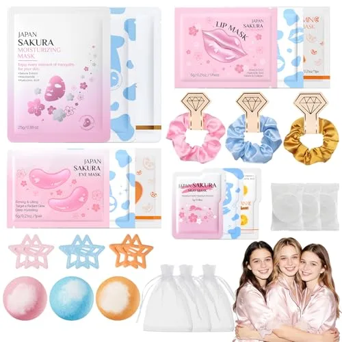 30 Piezas Skincare Kit, Set Regalo Spa Mujer, Kit de Skincare Completo con Face Mask, Eye Patches, Lip Mask, Mascarilla Arcilla, Bombas de Baño, Toallitas Comprimidas, Apto Para Todo Tipo de Piel