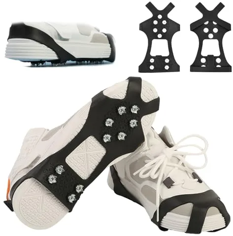 FOSDICK 1 Pares Crampones, Caucho Crampones Nieve Hielo, crampones Antideslizantes con 10 Tacos, Grampones para Hielo y Nieve para Montañismo Trekking Pesca Gran Altitud Invierno al Aire Libre