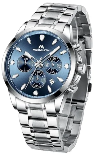 MEGALITH Reloj Hombre Acero Inoxidable: Cronógrafo Impermeable Analogico Reloj con Fecha Luminosa - Regalo para Negocios Formal Hombre Aniversario Cumpleaños