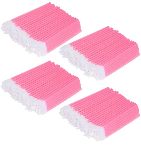 Alaoo 200PCS Cepillos para Maquillaje de Labios,Cepillo de Labios Desechable,Cepillos de Lápiz Labial, Pincel Labios de Brillo,Pinceles Aplicador Labial,Pinceles de Maquillaje para Cejas,Rosa,A