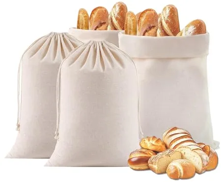 KASESSS 4 Piezas Bolsas De Tela para Pan, 30 X 40 Cm Ecológicas Bolsa Pan De Lino Reutilizables, Lavables Bread Bag Bolsas De Lino con Cordón para Almacenar Panes, Patatas, Frutas Y Verduras
