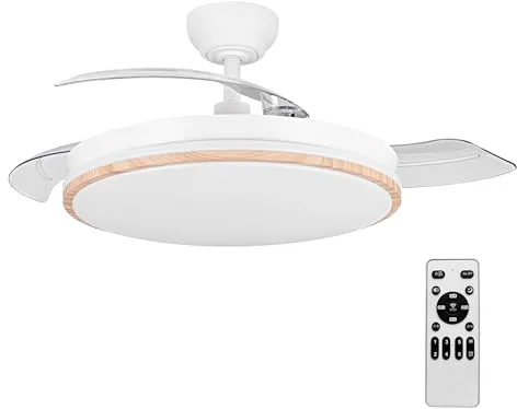 LEDUNI Ventilador con Luz LED 72w 7590LM con mando a distancia, Motor DC temporizador, 6 velocidades, aspas retráctiles, 3 temperaturas de luz, función verano-invierno Silencioso (Madera)