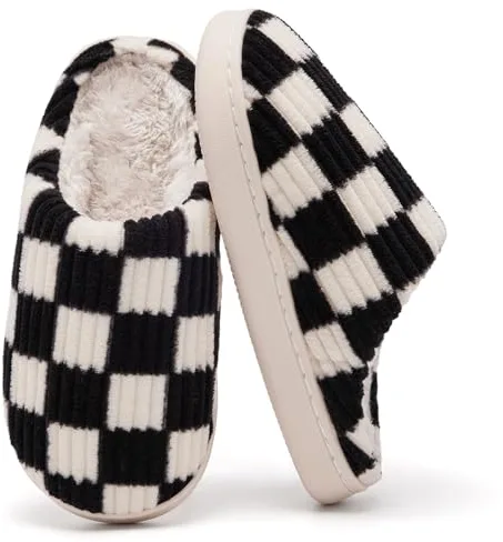 Guyarns Zapatillas de casa Niño Niña,Pantuflas Invierno de Memoria viscoelástica a Cuadros para Niño Suela Antideslizante Dormitorio para Interior Exteriores(Negro,38/39 EU)