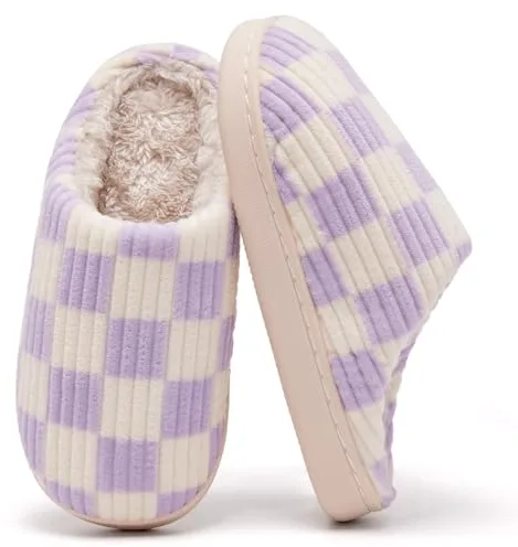 Guyarns Zapatillas de casa Niño Niña,Pantuflas Invierno de Memoria viscoelástica a Cuadros para Niño Suela Antideslizante Dormitorio para Interior Exteriores(Morado,36/37 EU)