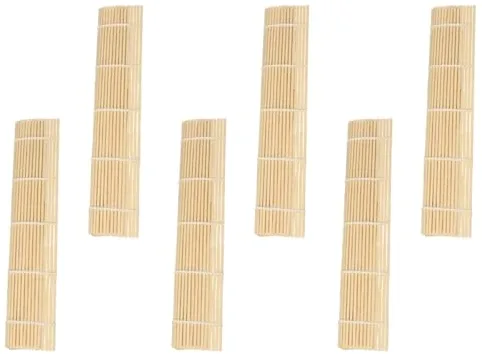 Genérico 6 Alfombrillas de Bambú Natural para Enrollar Sushi, Esteras Densas y Uniformes, Utensilio de Cocina para Hacer Sushi en Casa, Set de 6 Piezas, Herramienta Fácil de Limpiar