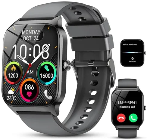 CASCHO Reloj Inteligente Hombre Mujer,1.85" HD Smartwatch con Llamadas y Voz de Al, Whatsapp Notificaciones,Smart Watch con Podómetro/Pulsómetro/SpO2/Monitor de Sueño,115+ Modos Deportes,IP68 Negro