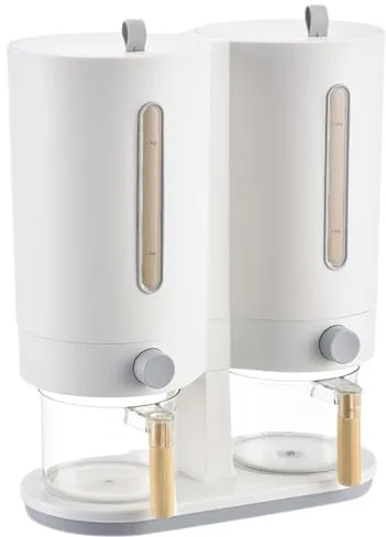 Dispensador De Arroz De Doble Cubo: Contenedor De Almacenamiento De Alimentos Secos Para Encimera, Dispensador De Granos De Cereales Para El Hogar, Dispensadores Automáticos De Cocina, Dispensadores D