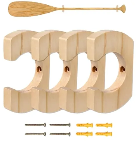Generico Perchero para para kayak – Madera, portaequipajes para pádel de 4 piezas | Palas para kayak, portaobjetos para canoa, soporte de pared para garaje, salón, dormitorio, balcón, PE