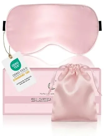 Máscara de noche unisex de seda 100% (seda de morera), antiluz, antialérgica, correa ajustable, rosa