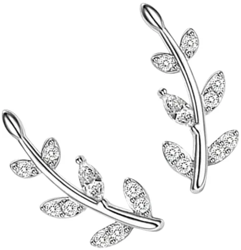 Veemoon Pendientes de Botón de Hoja para Mujer, Trepadores Pequeños de Plata 925, Diseño Japonés Coreano, Estilo Elegante y Cómodo para Uso Diario y Bodas