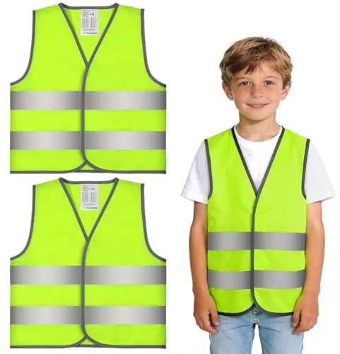 AYBUY Chalecos Reflectantes para Niños, 2 Piezas Chaleco de Alta Visibilidad para Niños, chaleco de seguridad verde para Niños Carrera, Viajes Escolares, Ciclismo, Amarillo fluorescente, XL