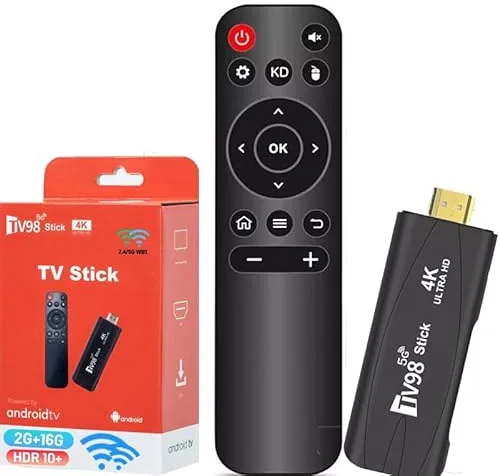 Android TV Stick 4K 2GB RAM 16GB ROM H313 Quad-Core 64bit WiFi5 Dual 2.4G/5G WiFi HDR10+ HD Smart TV Stick Box (H 2+16)