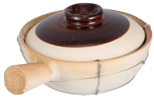 Sosoport Olla de Barro Tradicional para Cocinar 0.5l, Cazuela de Cerámica Blanca Mango Simple y Refuerzo de Alambre, Resistente al Calor para Arroz, Sopas y Guisos en Casa, Banquetes