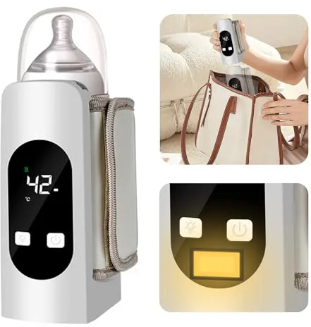 Smartia – calienta biberones portatil para cualquier tamaño, batería de 9000 mAh y resistente a líquidos, calentador de biberon con pantalla y luz nocturna para tu bebe, 6 niveles de Tº, Cert. CE ROSH