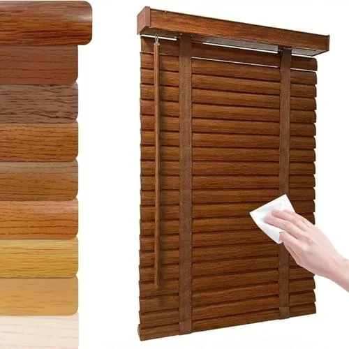 Persiana Veneciana de Imitación Madera Persianas 25 40 60 80 100 110 120 135 140 160cm, Persianas Venecianas de Aluminio Láminas de 50mm Fácil Instalación Protección Solar y Privacidad
