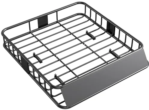 HOMCOM Cesta de Techo Universal para Vehículos de Acero, Baca Portaequipajes Coche Automóvil Carga 90,7 kg con Deflector, Barandillas, para SUVs, Pickups, Sedanes, 110,5x99,5x18,5 cm, Negro