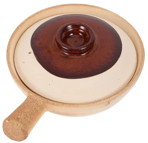 PAMINGONO Olla de Barro Tradicional Pequeña 19x7 Cm para Arroz y Guisos, Cazuela de Cerámica Resistente a Altas Temperaturas, Utensilio de Cocina Chino para Microondas y Comida para Llevar