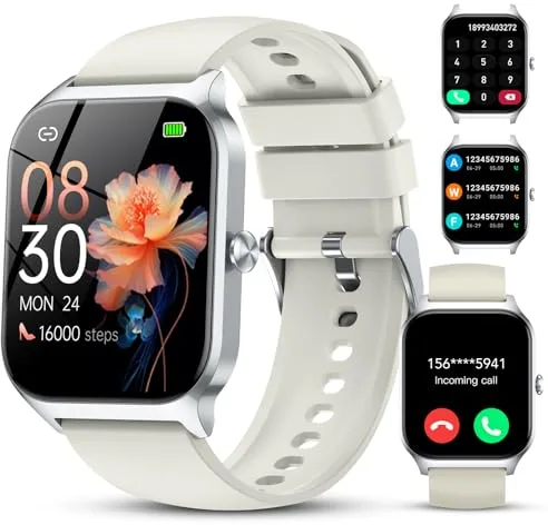 Reloj Inteligente Mujer Hombre,1.85" HD Smartwatch con Llamadas y Voz de Al,WhatsApp Notificaciones, Smart Watch con Podómetro/Pulsómetro/Monitor de Sueño,115+ Modos Deportes, IP68 Impermeable Beige