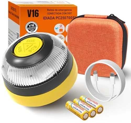 Baliza V16 Homologada DGT con Geolocalizador, Conectado IoT Datos Gratis hasta 2038, Doble Fijación (Imán + Ventosa), Obligatoria 2026, Geolocalización 3.0