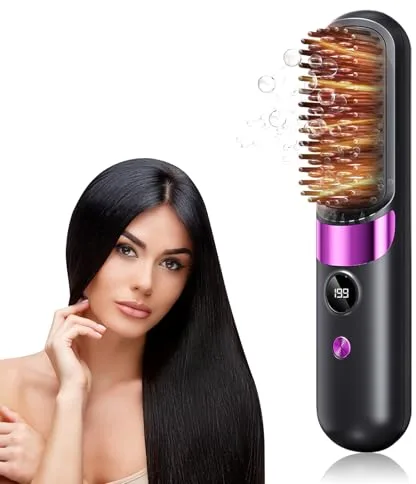 Cepillo alisador para el cabello, mini cepillo alisador inalámbrico, 4 ajustes de temperatura 140-199°, portátil, multifuncional Cürámico, peine alisado uno, adecuado para la barba y el peinado
