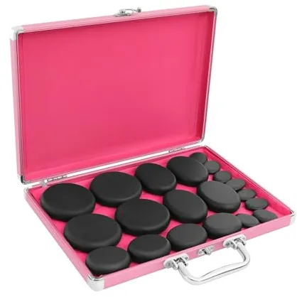 Set de masaje profesional de piedras calientes, 20 piedras de masaje de basalto natural, juego portátil con caja de calefacción, set de masaje de piedra caliente para terapia de masaje, relajación