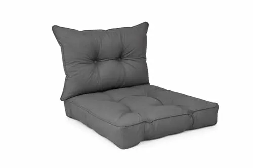 POKAR Set de 2 Cojines para Silla de Exterior: Asiento 60x60x10 + Respaldo 60x40x10 cm | Impermeable y Repelente al Agua | Cojines para Muebles de Jardín, Terraza y Ratán | Made in EU | Gris