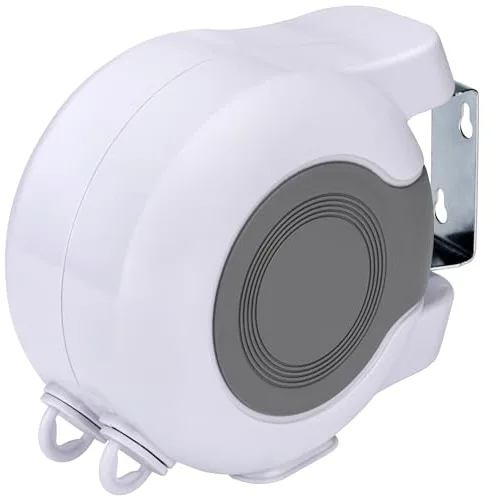 FORA Tendedero De 2 Cuerdas Retráctiles Extensible 26m (13m×2) – Interior y Exterior, ABS+PVC, Giro 180°, Carga Máx 15 Kg, Cuerda 2.9mm, Blanco/Gris