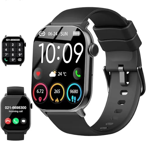 Reloj Inteligente Hombre Mujer con Llamadas Bluetooth, Smartwatch 1.96" con SpO2/Pulsómetro/Monitor de Sueño/Podómetro, 110+ Modos Deport, IP68 Impermeable Pulsera Actividad para Android iOS, Negro
