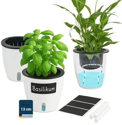 Maximex Juego de 15 macetas autoriegables con depósito de Agua, riego automático para Plantas de Interior, diámetro 13 x 13,5 cm, plástico