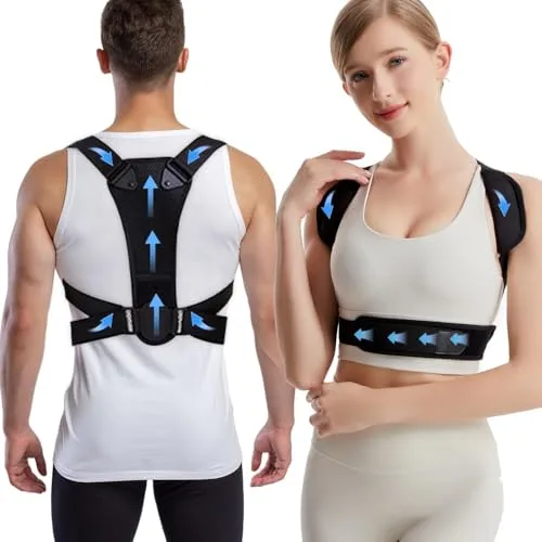 Prety Corrector Postura Espalda para Hombre y Mujer,Corrector de Espalda Ajustable y Transpirable–Soporte Ergonómico para Aliviar el Dolor de Cuello y Hombros,Diseño de Corrector Espalda Invisible