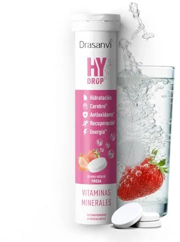 Hydrop Drasanvi Electrolitos Hidratacion Efervescentes | Hidratación Rápida con Magnesio, Potasio y Sodio | Vitaminas C, B6 y B12 | Fresa | Electrolitos Sin Azucar | 18 Comprimidos